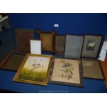 Seven wooden frames 4'' x 9 1/2'' and 7 1/2'',