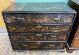 An uncommon mainly Oak black lacquered Chinoiserie Secretaire Chest of Drawers,