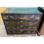 An uncommon mainly Oak black lacquered Chinoiserie Secretaire Chest of Drawers,