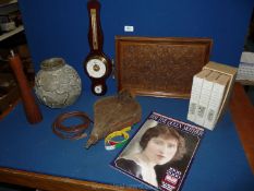 A boxed set of three 'Complete Library of The Garden', hand carved wooden tray, fire bellows,