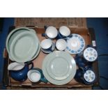 A quantity of china to include a dark blue Poole coffee set consisting of six cups, sugar bowl,