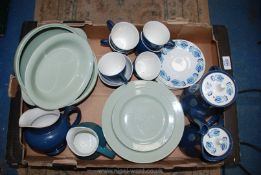 A quantity of china to include a dark blue Poole coffee set consisting of six cups, sugar bowl,