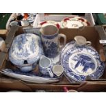 A quantity of blue and white china including Olde Alton Ware meat plate, tureen,