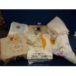 Miscellaneous embroidered tablecloths, lace etc.
