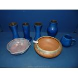A quantity of pottery to include five pieces of dark blue Brannam (one piece a/f.