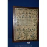 A Sampler worked by a Mary Ann Williams in her 11th year of age, dated 1818.