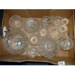 A quantity of glass dishes including Stuart crystal bowls, sundae dishes, lidded bowl,
