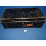 A black metal deed box, 18" x 9".