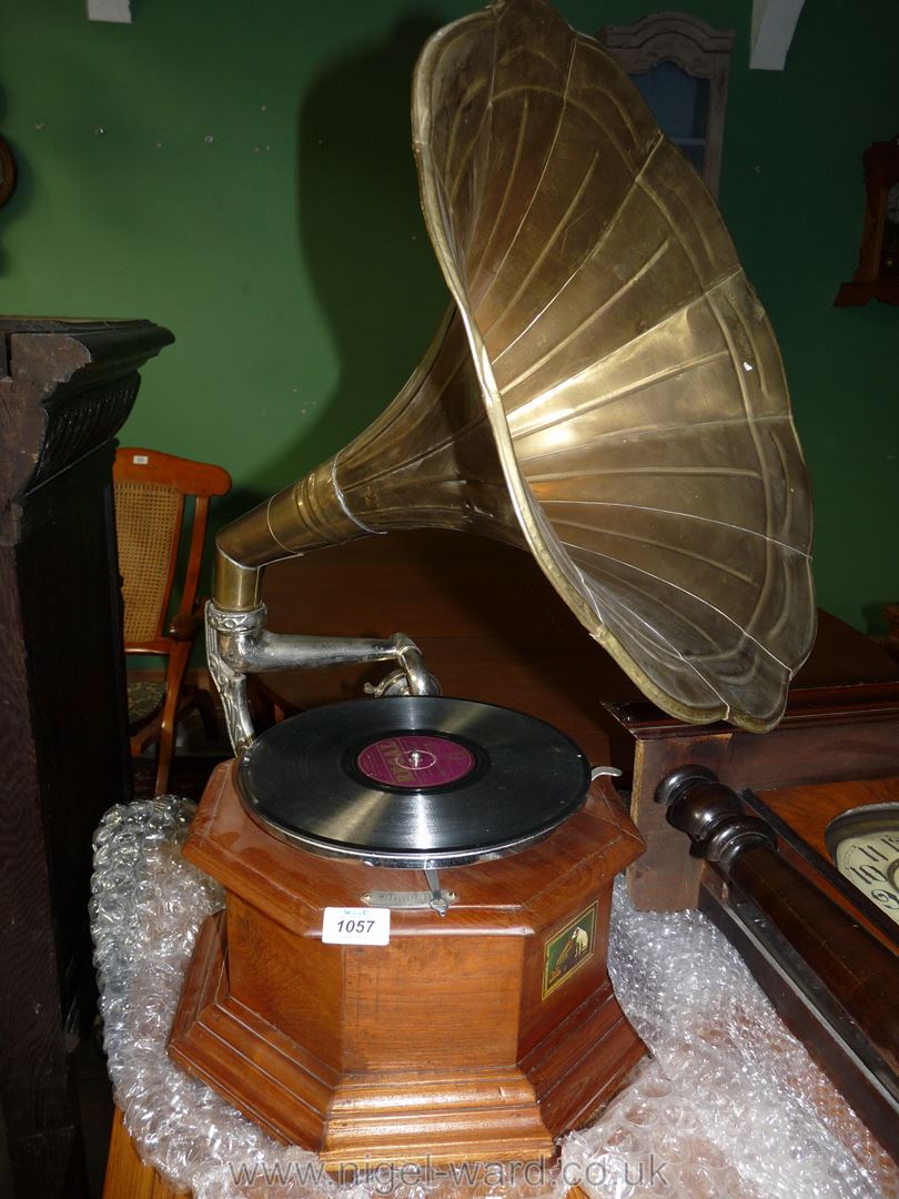 A HMV wind-up Gramophone with key.