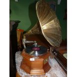 A HMV wind-up Gramophone with key.