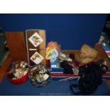 A quantity of sewing and knitting yarns and threads, embroidery threads, tin of buttons etc.