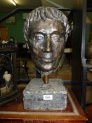 A Bronze study of a head. 17" tall from base to top of head.