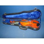 A Chinese made Skylark violin, 19" long with case, no bow.