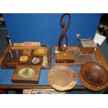 A quantity of Treen bowls, shoe, trays,