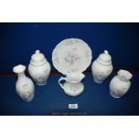 A quantity of Aynsley 'Little Sweetheart' china to include; a pair of lidded vases, a jug, a plate,