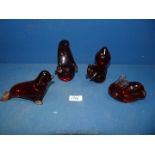 A group of four heavy Wedgwood glass amber animals comprising of a rabbit, squirrel,