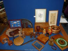 A quantity of miscellanea including wooden boxes, Russian doll, sailing knots, wooden goblets, etc.