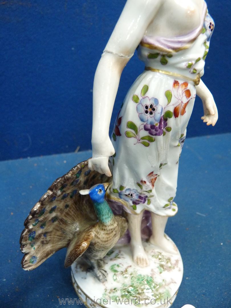 A 19th century Royal Vienna figure of a Juno accompanied by her peacock; shield mark in blue, - Image 5 of 8