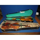 A Lark violin junior, 22" long no bow with case (both a/f.