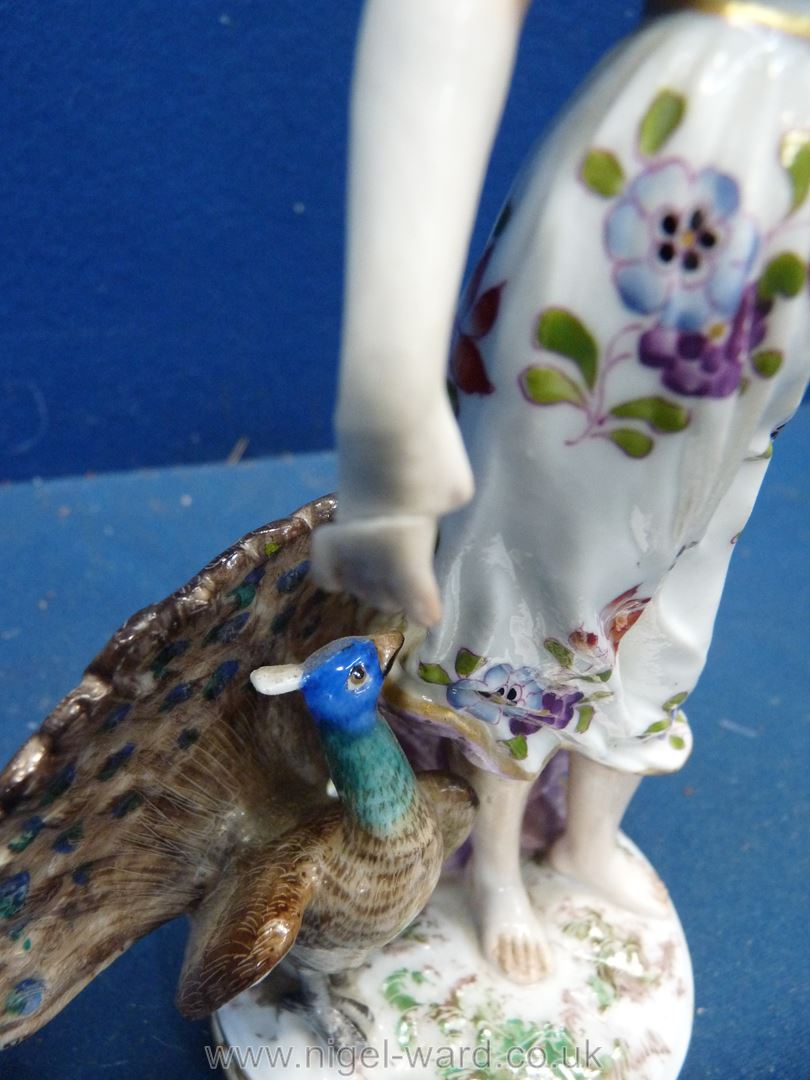 A 19th century Royal Vienna figure of a Juno accompanied by her peacock; shield mark in blue, - Image 4 of 8