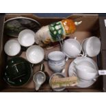 A quantity of china to include set of green and gold coffee cups and saucers plus milk jugs,