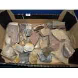 A quantity of stone samples, some with labels.