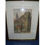 After Samuel Prout: watercolour of Abbey Ruins with Cottage and Figures, monogram signed S.