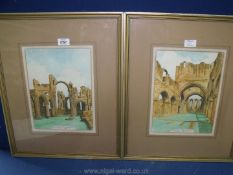 Two framed and mounted limited edition prints, no's 2/50 of Buildwas Abbey and Lindisfarne Priory.