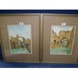 Two framed and mounted limited edition prints, no's 2/50 of Buildwas Abbey and Lindisfarne Priory.