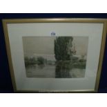 Alexander E. White (1885-1959), Watercolour of 'Poplars on the Kennet', signed and dated.