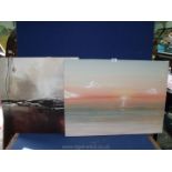 A modern framed seascape on canvas, unsigned, together with a modern abstract print on canvas.