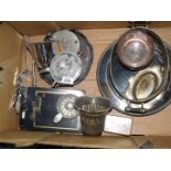 Miscellaneous EPNS to include charger, two bowls, boxed picture frame, chrome plated sucrier etc.