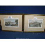 A pair of old framed prints of Abergavenny.