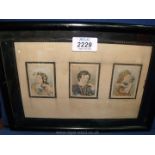 Three Baxter prints of children, with blind stamp for G. Baxter, circa 1840.