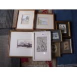 A quantity of pictures including framed plate of ducks, print of mother and child,