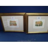 Two gilt framed etchings by Stephen Whittle; 'Village Post Office' and 'Cotswold Thatch'.