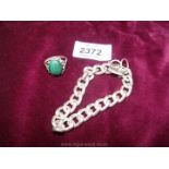 A 925 silver bracelet and malachite ring, UK hallmarked.