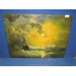 An oil painting 'Moonlit Seascape'.