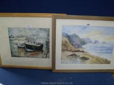 A framed and mounted Watercolour of Boats in Harbour, initialled lower right DSO113,