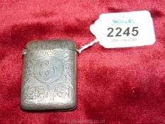 A Birmingham silver gilt lined Vesta dated 1894 with swirl decoration and engraved with initials E.