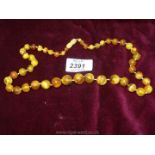 A necklace of graduated Amber beads, 24'' long.