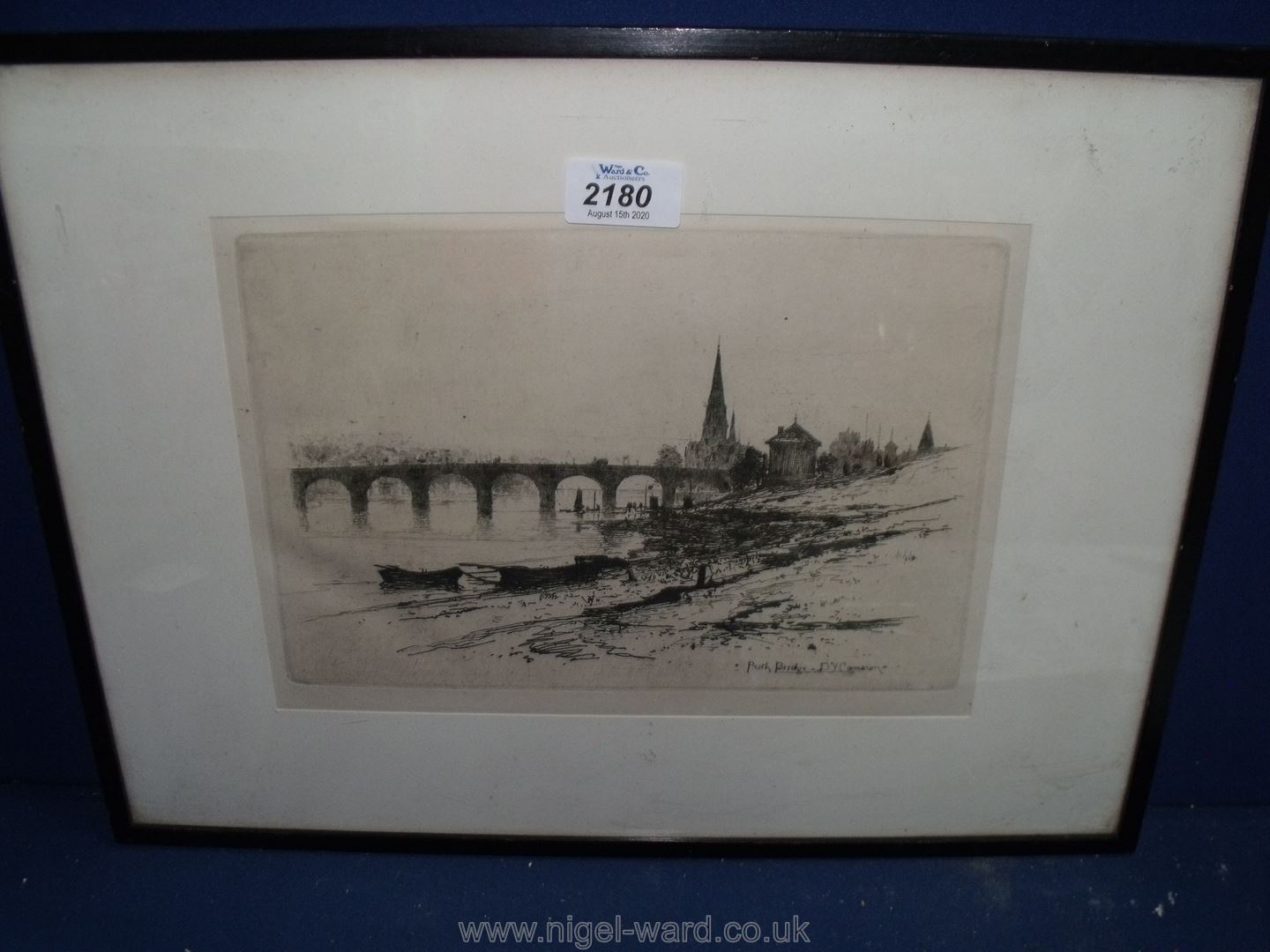 A framed and mounted Etching of Perth Bridge by D.Y. - Image 2 of 2