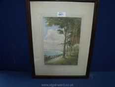 Ben Boothby, a framed and mounted Watercolour of Sandbanks from Cliff walk at Canford Cliffs,