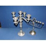 A Five branch candelabra white metal plated, 14 1/2" tall plus Hanukkah.