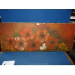 An unframed, unsigned Oil on canvas of flowers, 45'' x 18''.