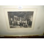 Two large oak framed steel Engravings of a family at the kitchen table and a barefoot lady with her