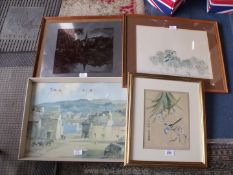 Four miscellaneous framed Prints including Ross-on-Wye print on metal.