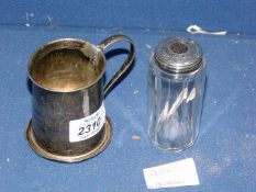A silver topped glass jar plus silver tankard dated 1926, Birmingham hallmark.