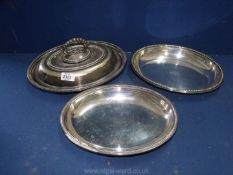 Three serving dishes by J.H & S one 12", one 11" and one 11" with lid.
