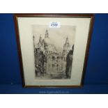 A framed and mounted etching of St. Paul's Cathedral by William Hawksworth.